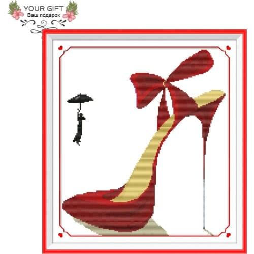 Your Gift J439 14CT 11CT Counted and Stamped Home Decor Red High Heels Needlework Needlepoint Embroidery Cross Stitch kits