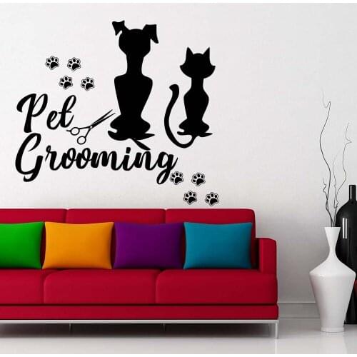 Pet Grooming Wall Decal Dog Cat Pets Salon Shop Interior Decor Door Window Vinyl Stickers Puppy Art Animals Footprint Mural Q583