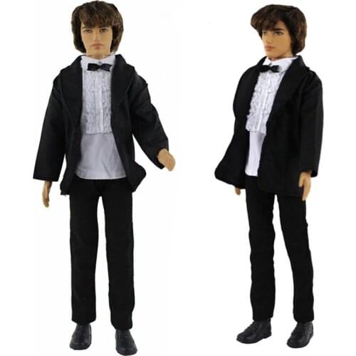 High Quality White Shirt Black Long Pants Coat Clothing For Ken Formal Business Suit For Barbie Boyfriend Ken Dolls Outfits