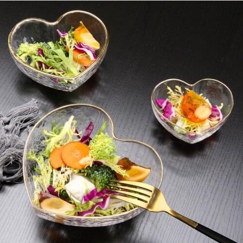 Japanese Creative Bowl ins Fruit Salad Bowl Clear Heart Bowl Crystal Glass Bowl Colorful Desserts