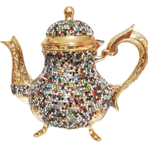 Pearl Stone Gold Pitcher Swarovski CRYSTAL Decorated Teapot NAZAR BEAD KITCHEN PRODUCTS Hand Made High Value