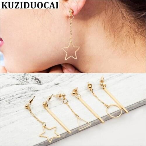 Kuziduocai New Fashion Fine Jewelry Gold Color Asymmetry Geometry Star Circle Triangle Stud Earrings For Women Ladies Gift E-786