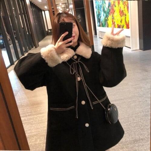 High Waist Warm Ulzzang Coat Blends Women Black Oversized Ladies 2021 Pockets Design Coat New Female Patchwork