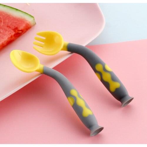 2 Sets Baby Utensils Spoons Forks Set For Toddler Babies Children Training Spoon Easy Grip Bendable Soft Self Feeding Learning
