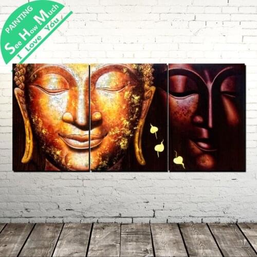 3 Piece Two Buddha Tradition Modern Wall Art Canvas Painting Posters and Prints Framed Art Painting Pictures for Decoration Home