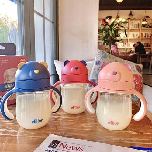 300ml Cartoon Bear Learn To Drink Water Straw PPSU Bottle Handle Cup for Baby Kids Children Boy Girl Creative Gift Wholesale
