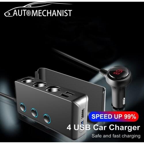 4 USB Port Charger For Car Qc3.0 Fast Charging 12V24V Cigarette Lighter Socket Multi-Function Adapter Car Chargers Accessories