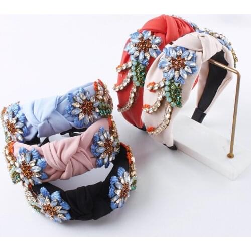 Baroque Rhinestone Beads Flower Handmade Knot Hairband Headband Adult Hair Accessories