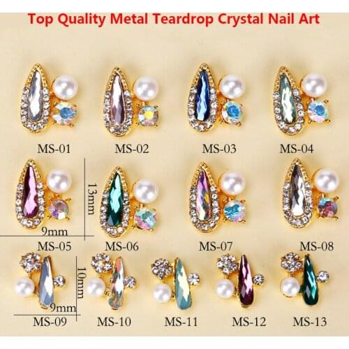 Free Shipping 100pcs Top Grade Metal Rhinestones Teardrop Nail Art Flatbacks 9*10mm/9*13mm Nail Art Rhinestones Decorations
