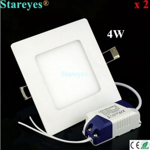 Free shipping 2 pcs Square led panel light 4W 400LM AC85-265V 2835 SMD led ceiling light downlight bulb spotlight lamp lighting