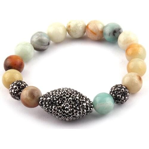 Free Shipping Fashion 3pc/lot Oval Pave Ball Amazonite Natural Stone Bracelets