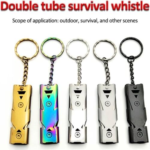 Dual-tube Survival Whistle Portable 150db Survival Whistle Stainless Steel Safety Whistle For Outdoor Hiking Camping Safe Surviv