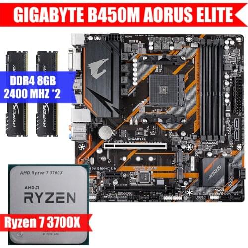 GIGABYTE B450M AORUS ELITE & CPU Ryzen 7 3700x & DDR4 8GB 2400MHZ*2 Combination Kit Dual channel 64G M.2 USB3.0 Socket AM4 M-ATX