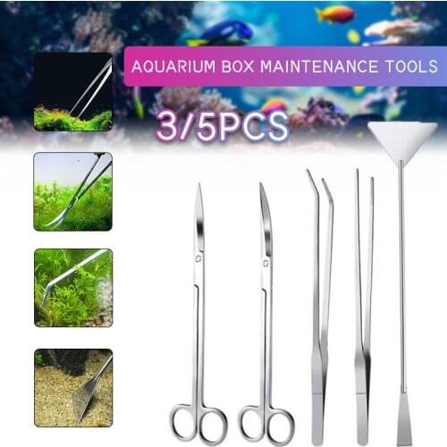 3/5pcs Aquascaping Fish Tank Aquatic Plants Long Tweezers Scissors Stainless Steel Maintenance Tool Aquarium Tank Tools Kit