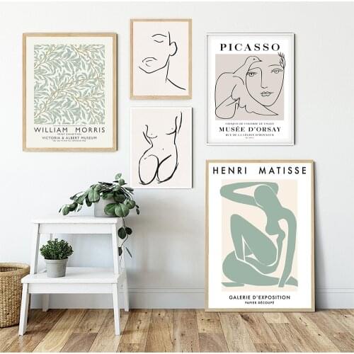 Nordic Picasso Matisse Canvas Painting William Morris Posters and Prints Abstract Line Plant Wall Pictures for Living Room Decor