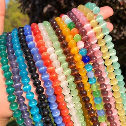 Wholesale White Pink Cat Eye Stone Round Beads 4-12mm Moonstone String Loose Opal DIY Charm Beads For Jewelry Making 15"Strand