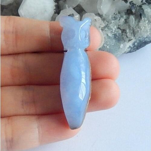 Natural Gemstone Pendant for necklace,Carved Owl blue lace agate handmade pendant,birthday present,49x15x13mm,11.5g