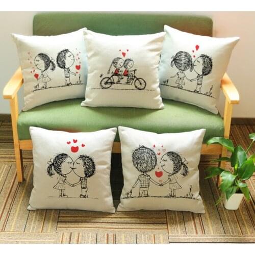 Couples minimalist Creative Love Linen Pillow case Woven Cushion Cover Valentine Home Decorative Seat Sofa Gifts Throw Pillows