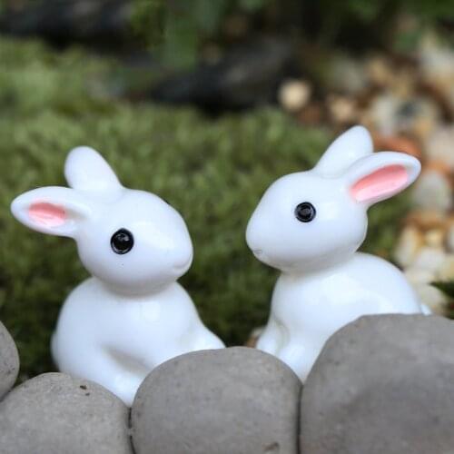 Fashion 10PCS Miniature Rabbits Fairy Garden Terrarium Figurine Decor DIY Bonsai Resin Craft Room Home Garden Ornament Decor