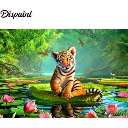 Dispaint Full Square/Round Drill 5D DIY Diamond Painting "Animal tiger" Embroidery Cross Stitch 3D Home Decor A10913