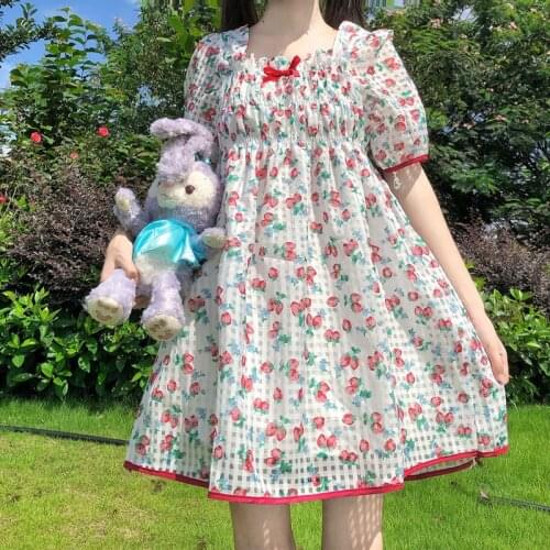 New Summer Lolita Bowtie Dress Harajuku Punk Lori Girl Sweet Preppy Style Kawaii Fashion Temperament Mini Dress
