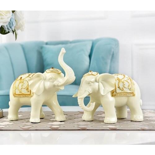 A PAIR - HOME SHOP BUSINESS LIVING ROOM BEDROOM ORNAMENT MASCOT THRIVING MONEY GOOD LUCK AUSPICIOUS THAI ELEPHANT FENG SHUI ART