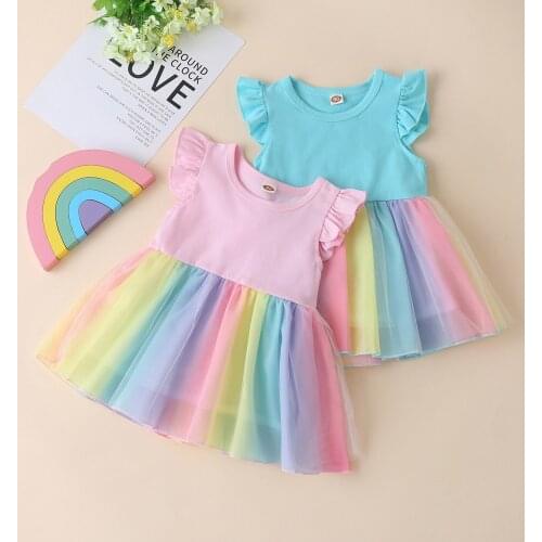 Toddler Baby Girls Dresses Sleeveless Multicolor Rainbow Ruffle Tulle Dress Clothes Sweet Creative Fashion Girl Clothing