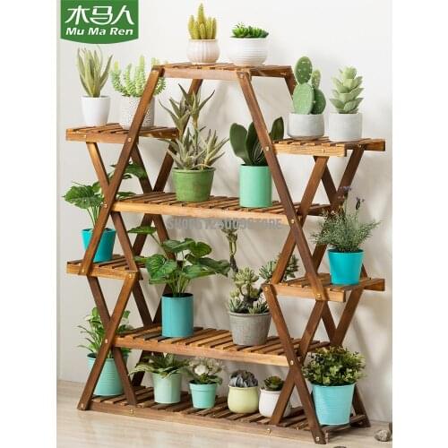Solid wood flower shelf storage indoor multi-layer balcony decoration floor-to-ceiling living room succulent iron green radish b