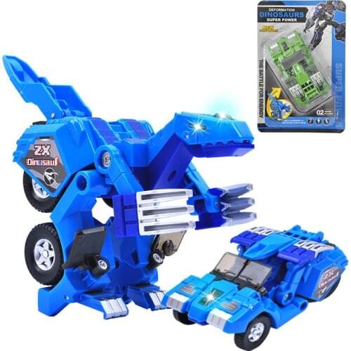 Blue Color Dinosaur Deformation Car Model With Light and Music Action Figures For Children Kids Funny Toy