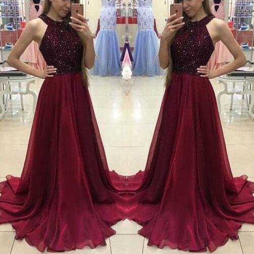 Sexy Women Long Evening Party Formal Dress Wedding Ball Gown Ladies Halter Sleeveless Sequins Lace Long Dresses