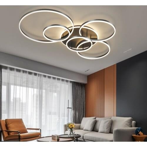 Modern Led Ceiling Lamps For Living Dining Room Bedroom Kitchen Black Golden Acrylic Round Ring Chandelier Dimmable Home Decor