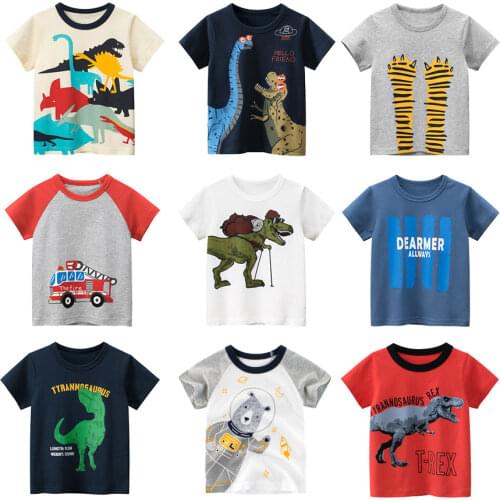 Boys Summer Short sleeve Tops Dinosaur t-shirt Striped cartoon clothes soft Cotton boys Tee Gilrs T shirts For 2 4 6 8 10 Years