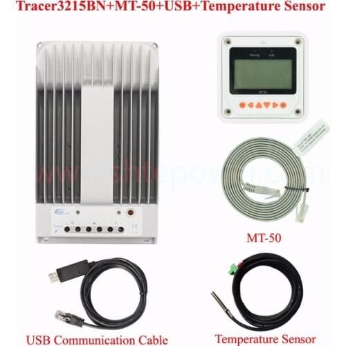 Tracer3215BN 30amp MPPT solar charge controller 12v 24v autowork with MT50 and USB communication & temperature sensor cable