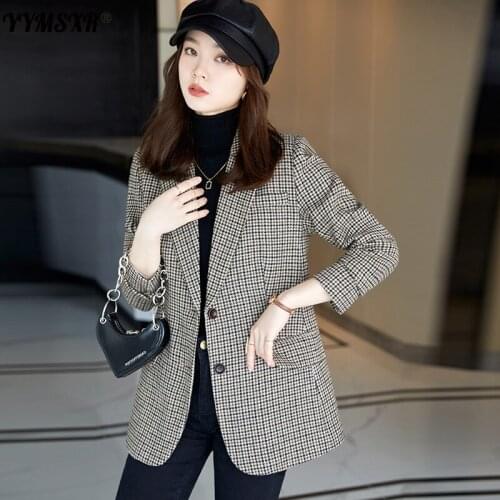 High-quality Womens Business Plus Size Suit Jacket 2021 Autumn and Winter New Fashion Plaid Long-sleeved Slim Ladies Blazer