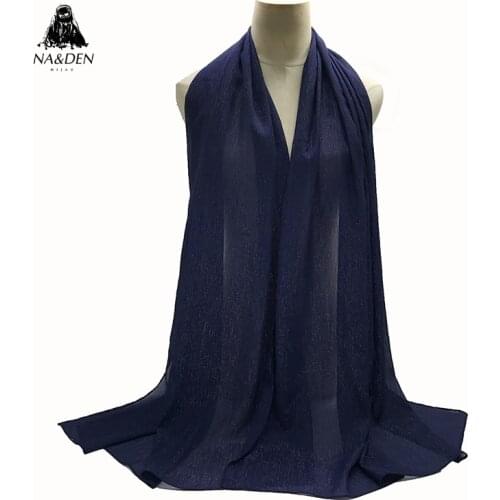 10pcs/lot Lightweight Muslim Bandana Chiffon Turban Silver wire Women Glitter Scarves Ladies Solid Head Scarf Shimmer Pashmina