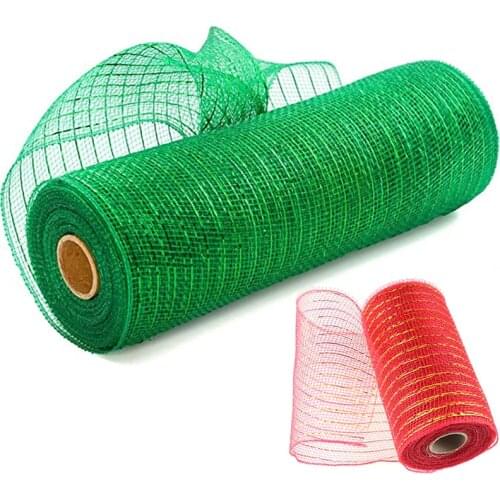10 Yards Christmas Decor Poly Mesh Ribbon with Metallic Foil Each Roll for Wreaths Swags Bows Wrapping and Decorating Rolls