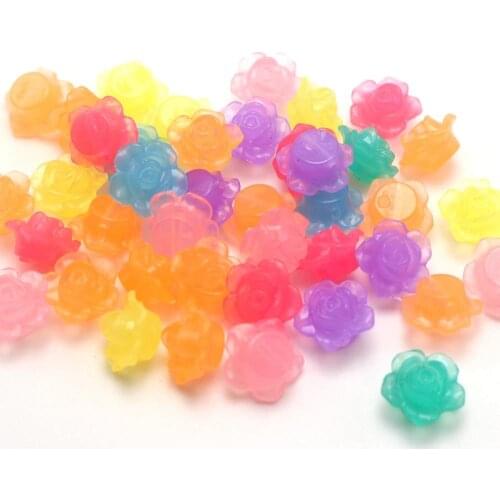 100 Mixed Jelly Color Acrylic Flatback Flower Charm Beads 14mm Kids Crafts