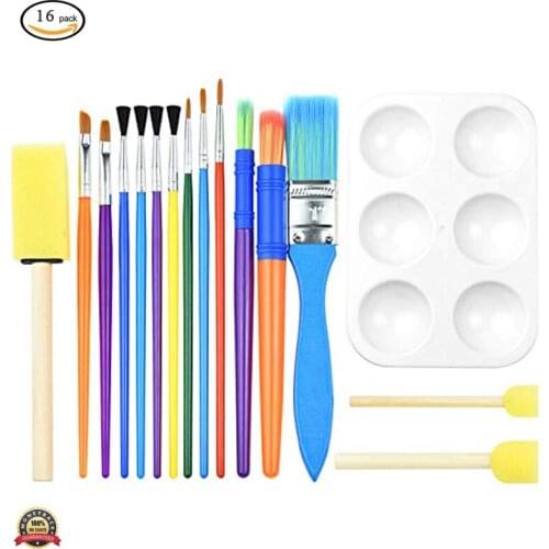 15Pcs Art Paint Brushes Set Kid Starter Kit with One Color Palette for Acrylic Oil Watercolors All Purpose Kids' Paint Brush