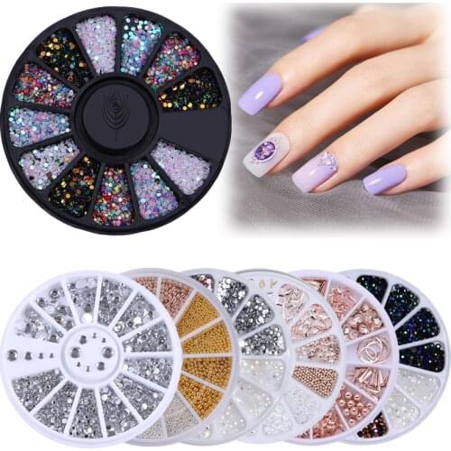 2PCS/SET Nail Rhinestone AB Mixed Color Stone Irregular Beads Mini Flat Back Bottom 3D Nail Art Decoration In Wheel