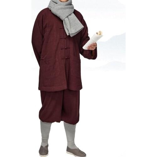 3color blue/red Unisex Winter warm shaolin Monk suits buddhist abbot martial arts zen coat uniform clothing
