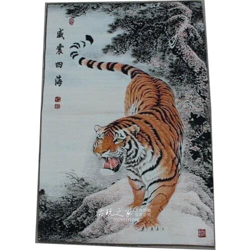 36 inch Tibet Buddhism Silk embroidery Down the mountain tiger statue home decoration Thangka Painting Mural