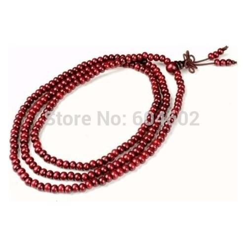 4mm Tibet Buddhism 216 red Sandalwood Buddha Mala