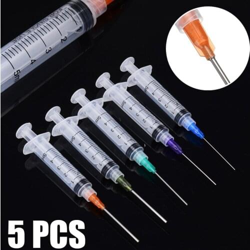 5pcs 5ml Ink Syringes With Crimp Sealed Plastic Syringe Crimp Sealed-Blunt Chemical Needle Tips For Glue Oil Ink Soldering Paste