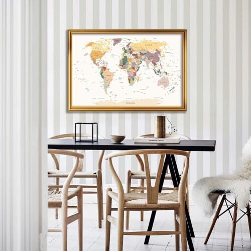 84*59cm Political Map of The World Canvas Painting Vintage Wall Art Poster Living Room Home Decoration Kids School Supplies