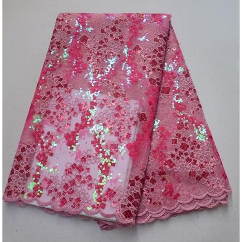 African lace fabric 2019 double organza lace sequence glitter french embroidered tulle sequins lace fabric for Nigerian dresses