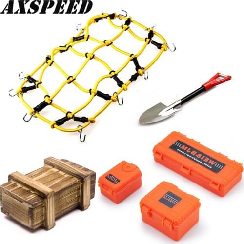 AXSPEED 6PCS/Set Simulated Decoration Suitcase Luggage Net Shovel Wooden Box for 1/10 Traxxas TRX4 SCX10 RC Car Accessories