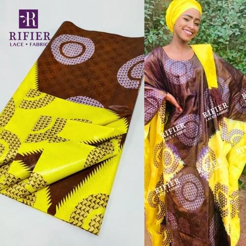 Brown Printed Bazin Riche Fabric For Indian Men Or Women Daily Clothing Shiny Basin Riche Brocade Soft And Friendly Laces