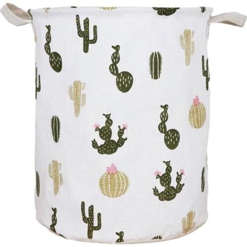 Household Cotton and Linen Large Folding Cactus Fabric Dirty Clothes Basket Waterproof Toy Storage Bucket