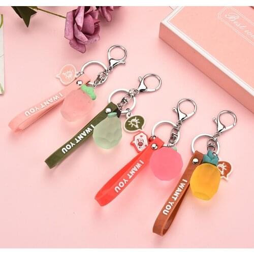 Cute Simulated Apple Strawberr Keychain Acrylic Multi-faceted Fruit Keychains Couple Jewelry Women Fashion Christmas Small Gift