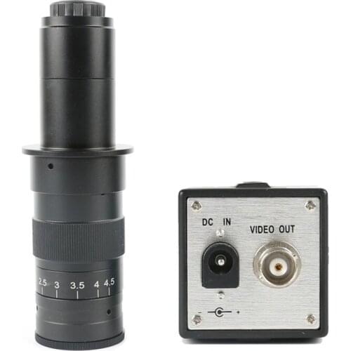 CCD Digital Industrial Camera 1/3 Inch BNC Colorful Video Microscope PAL NTSC + 100X C-Mount Lens For Lab Industry PCB